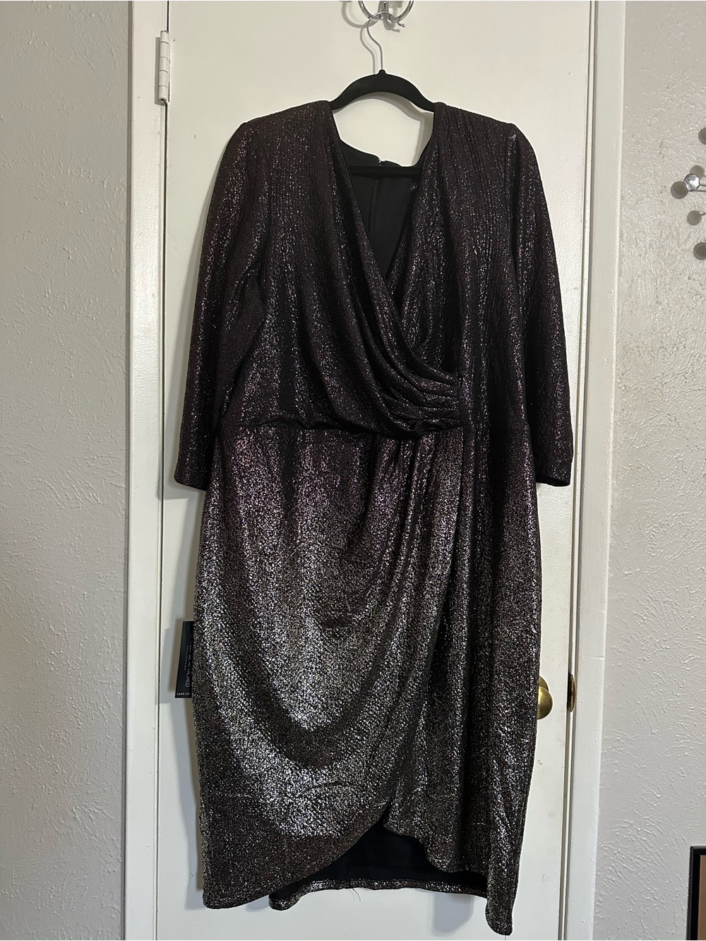 BNWT Lane Bryant-Metallic Plum Draped Wrap Midi Dress